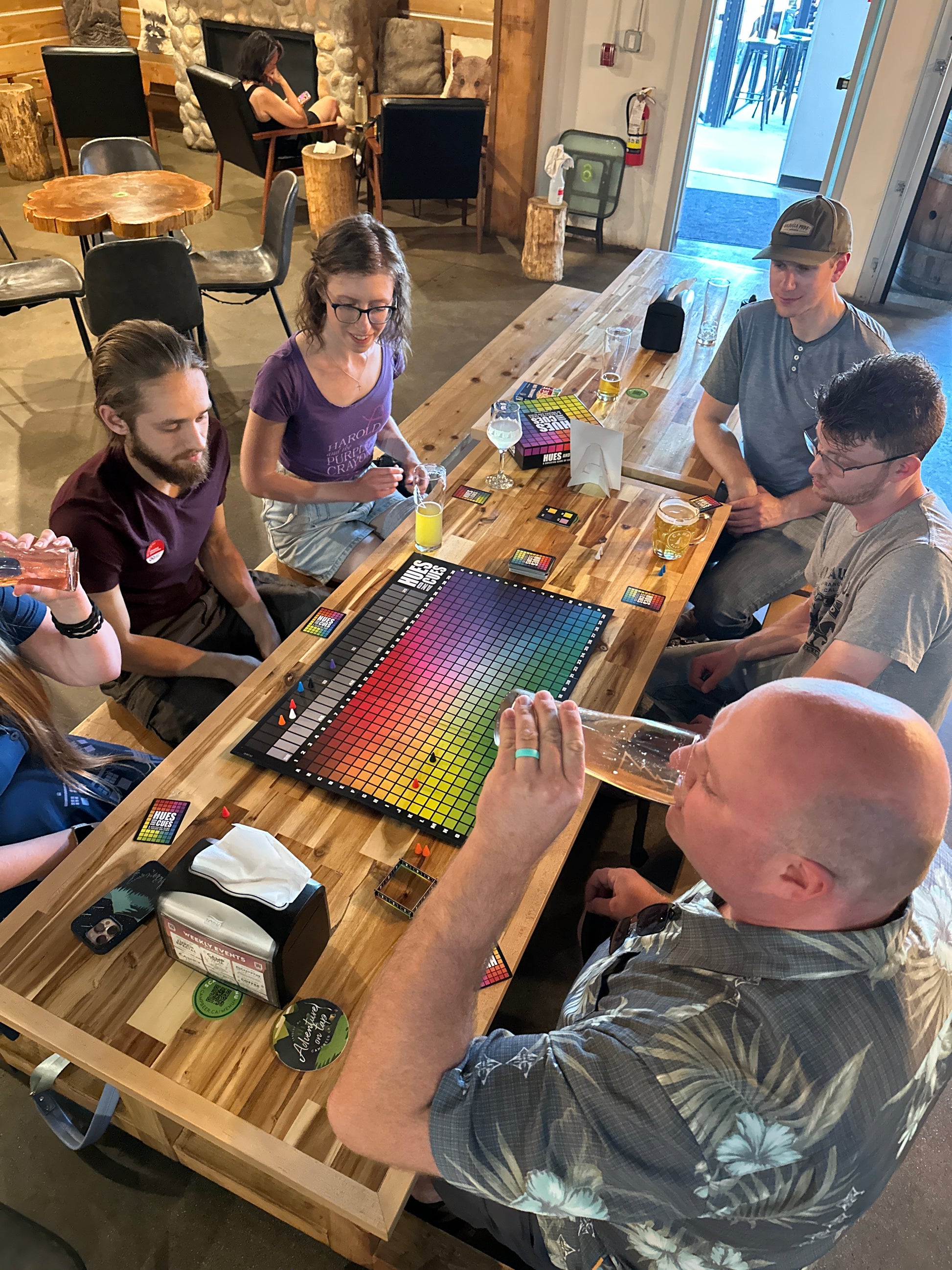 Party board game night, playing Hues and Clues at Camp brewery in Langley BC